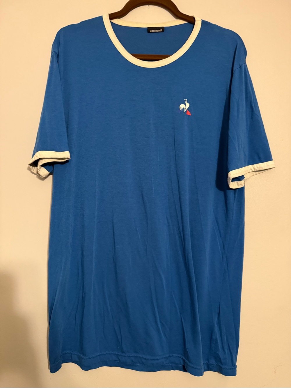 Le Coq Sportif Blue T‑Shirt with White Ringer Trim